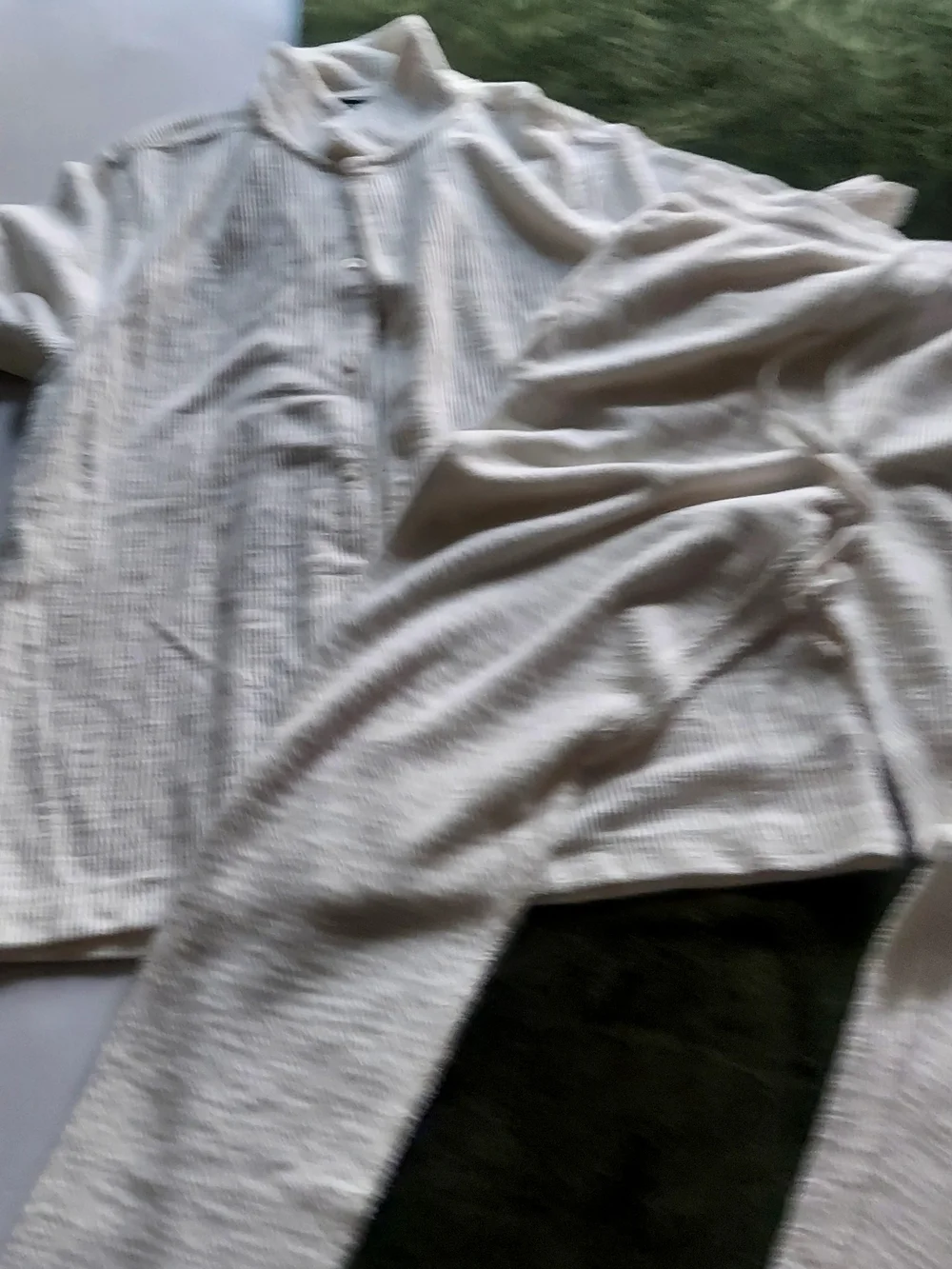 Dean Textured Short Sleeve Button Up Set - White
